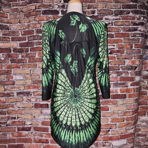 R &B Collection  Black and Green Button-Up Tunic Size Large - Picture 4 of 6